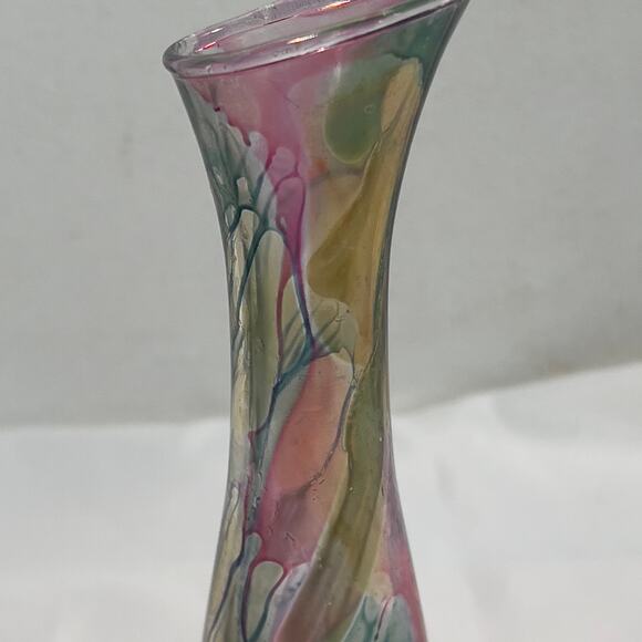 Rueven Nouveau Art Glass Co. Hand Painted Translucent Bud Vase 8" Tall - Picture 5 of 15
